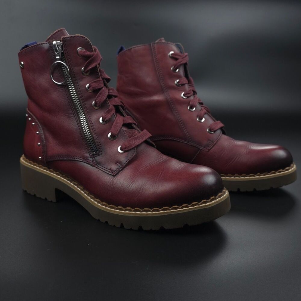 PIKOLINOS Women's Burgundy Lace-Up Combat Boots